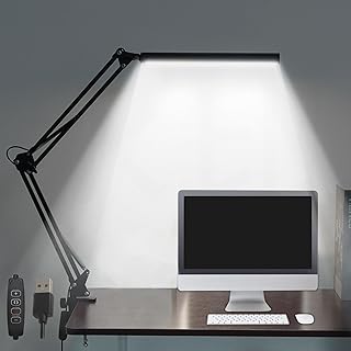 Desk Lamp LED Table Lamp 10 Brightness Levels & 3 Colour Dimmable Bedside lamp Eyes Caring Swing Arm Lamp Clamp Desk Light with Memory Function for Home, Office, Reading, Work, Study, Piano, Architect