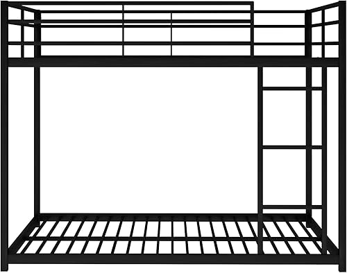 Miniatura 38 de Litera de tamaño individual sobre individual, litera baja con escalera, litera de metal con barandillas, marco de cama de metal resistente para