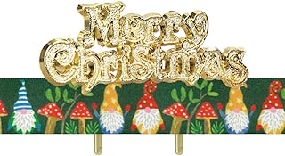 Anniversary House 1m Christmas Cake Ribbon, Festive Gonk Decorations, Green and Gold Festive Cake Decorations, Gold Merry Christmas Topper, BX380