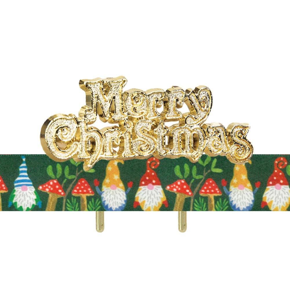 Anniversary House 1M Christmas Cake Ribbon, Christmas Gonk Decorations, Green and Gold Christmas Cake Decorations Traditional, Gold Merry Christmas Topper, BX380