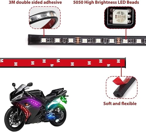 Miniatura 4 de Juego de 6 luces LED para motocicleta, control de aplicación, multicolor, impermeable, tira de luces LED para motocicleta, sincronización de música
