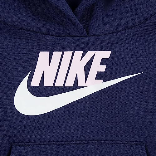 Nike Girl's Club Fleece Hi Low Pullover (Little Kids) Midnight Navy 5 Little Kid3