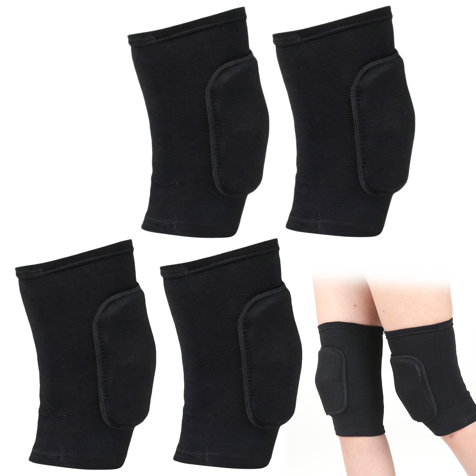 Vrexziy Knee Pads, 2Pair Volleyball Knee Pads, Thick Sponge Support Knees Protector for Dance Volleyball Football Yoga Tennis Cycling Jogging