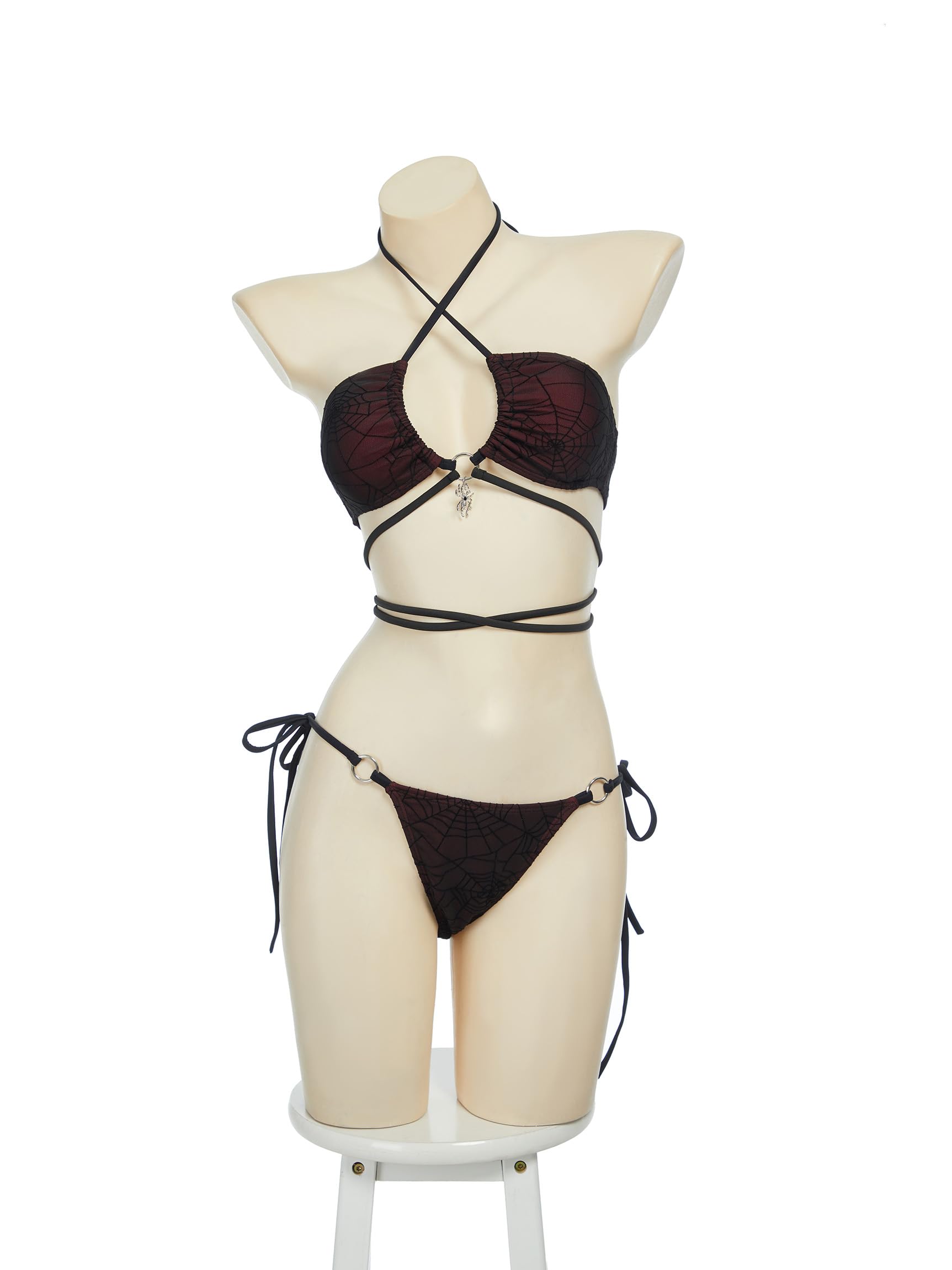 MEOWCOS Goth Bikini Swimsuit Spider Web Design Bathing Suit Dark Style Pretty Crawler Gothic Swimsuit