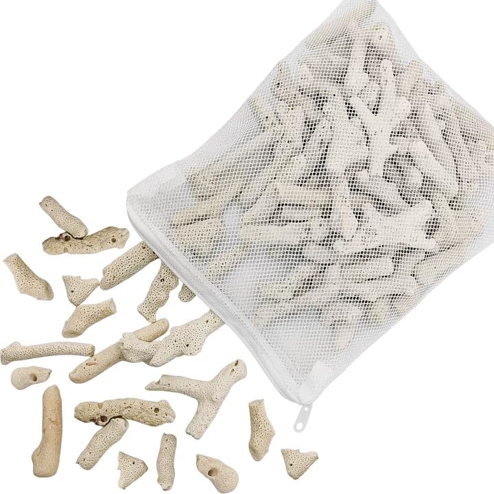 Image of PINVNBY 2.2lb /1000g Crushed Coral for Freshwater Aquarium Fish Tank Crushed Coral Filter for Aquarium with Mesh Bag Reusable Filter Media to Raise pH