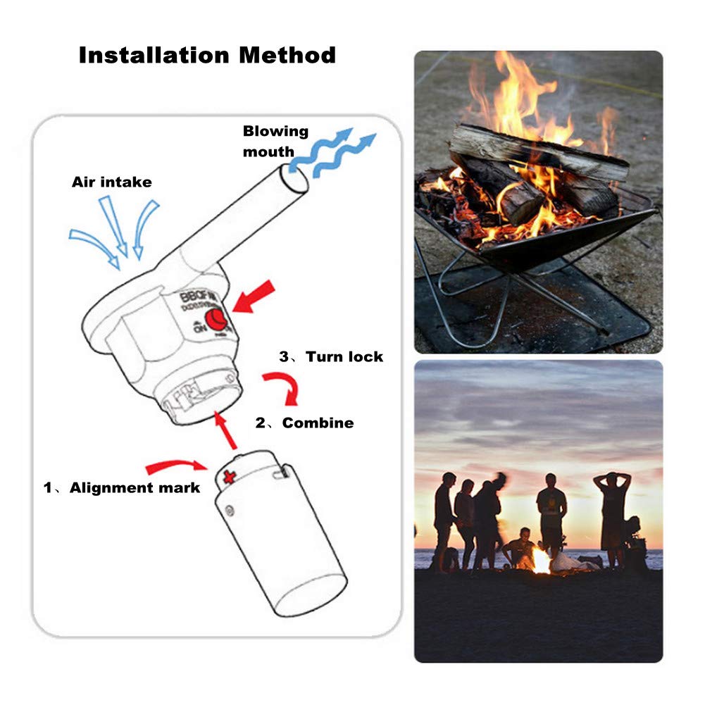 Zunate Ventilatore Barbecue Elettrico Portatile, Pistola ad Aria per Barbecue, Cottura Esterna BBQ Fire Fan per Camping, Nero, 2 Velocità, Touch Control, Senza Cavo, Portatile