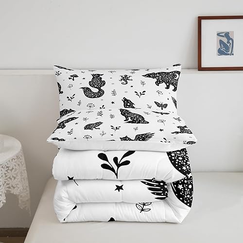 Miniatura 5 de Juego de ropa de cama matrimonial con diseño de bosques para niños y niñas, juego de edredón con diseño botánico de animales, estilo escandinavo,