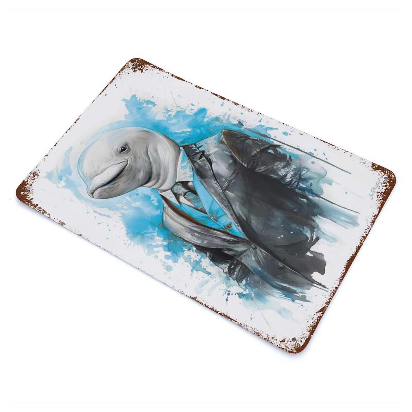 Beluga Whale Portrait Rust Effect Tin Sign 11.8"x7.9", Novelty Wall Decor for Garage, Pub Or Kitchen