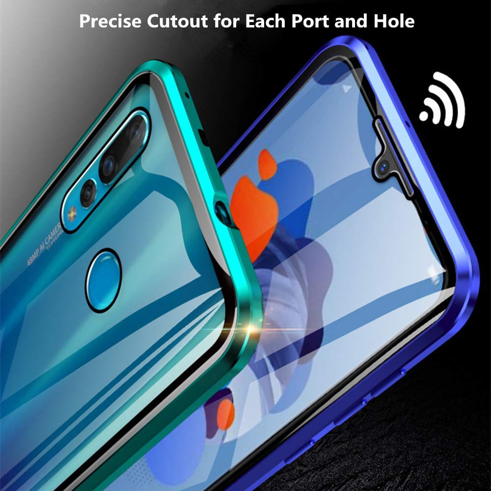 Cover Magnetica 360° Con Vetro Temperato Per Huawei Y7 2019 / Y7 Prime - Bordo Nero