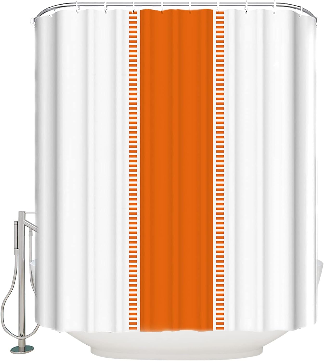 Fabric Shower Curtain for Bathroom 66"W x 72"L Orange White Stripes Minimalist Simple Pattern Shower Curtain with Hooks Bathroom Decor Waterproof Shower Curtains Machine Washable for Home Hotel