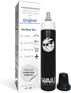 Versatile Waiu Insulated Baby Bottle | 4 oz & 6 oz Sizes | Keeps Drinks Hot for 8 Hours, Cold for 24 Hours | BPA-Free | Multiple Colors Available (Black, 6 oz.)