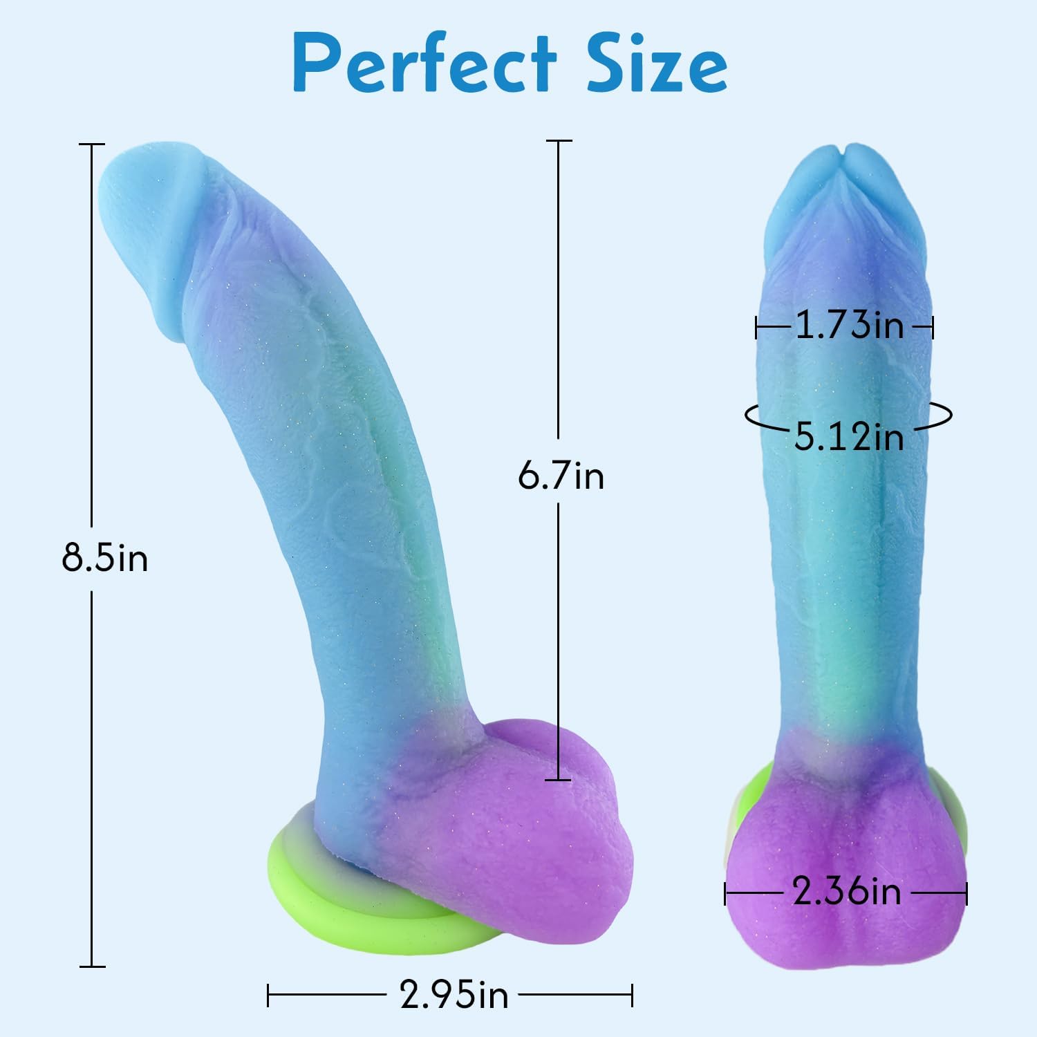 8.5'' Big Soft Realistic G-Spot Anal Dildo, Luminous Silicone, Suction Cup