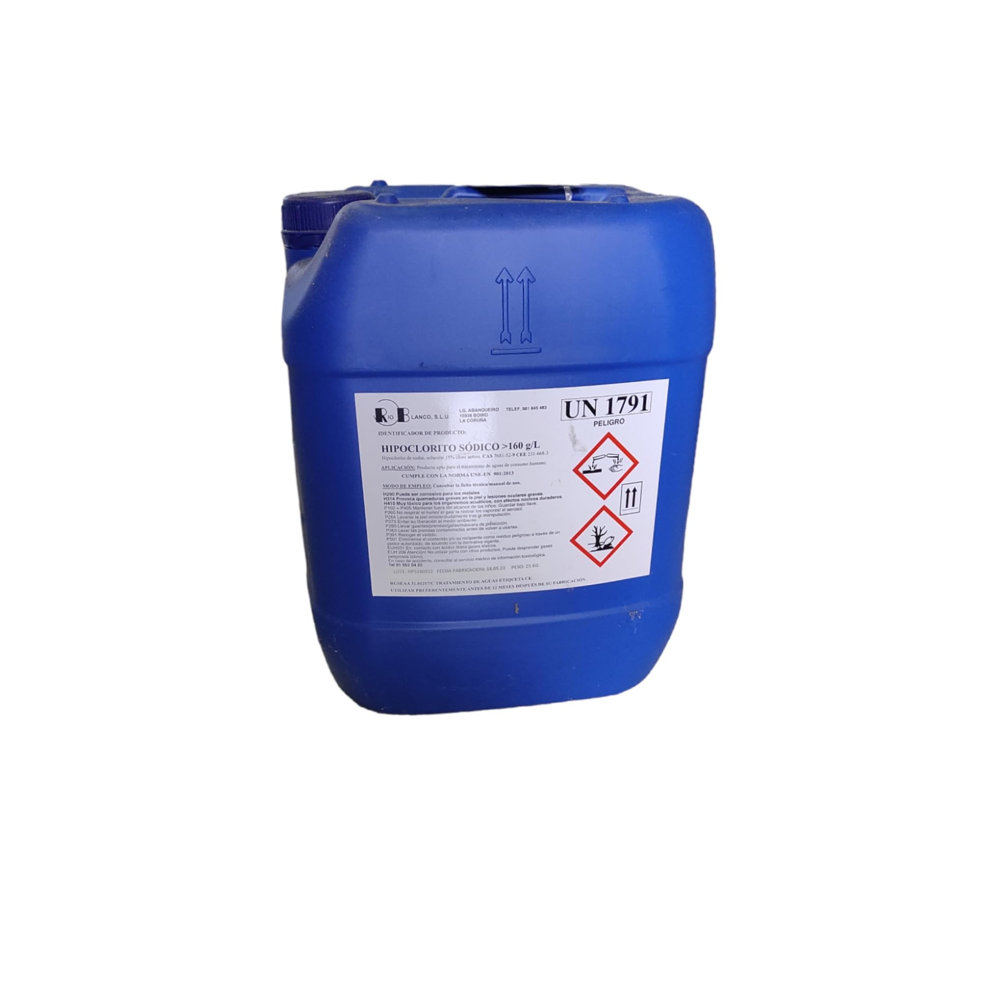 Hipoclorito Sódico para Piscinas y Limpieza en General | Cloro líquido para desinfección de Aguas | Esterilización de Piscinas, pozos y Tanques | Bidón de 25 Kg