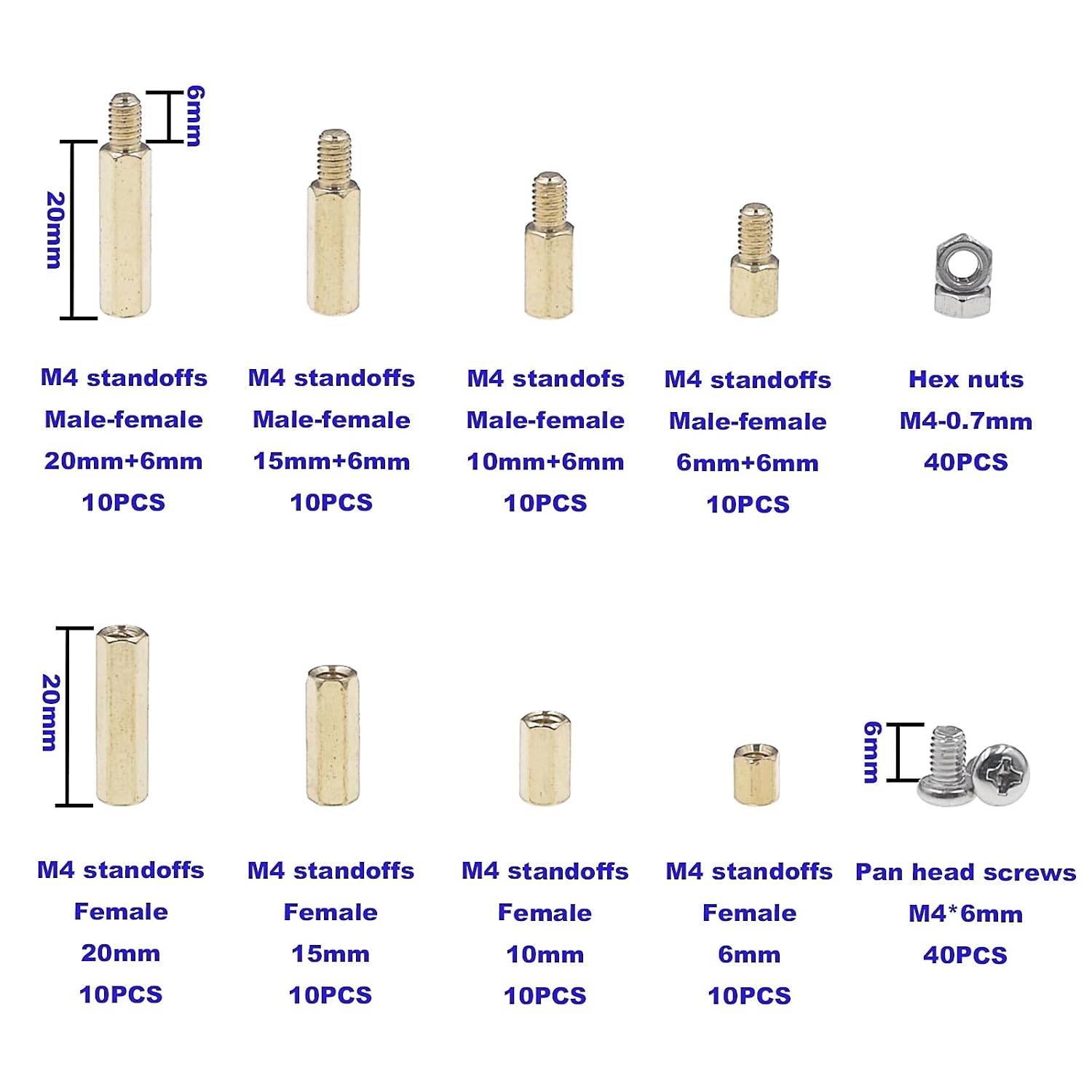 160PCS M4 Brass Male-Female Hex Standoffs Kit w/ 304 SS Screws & Nuts