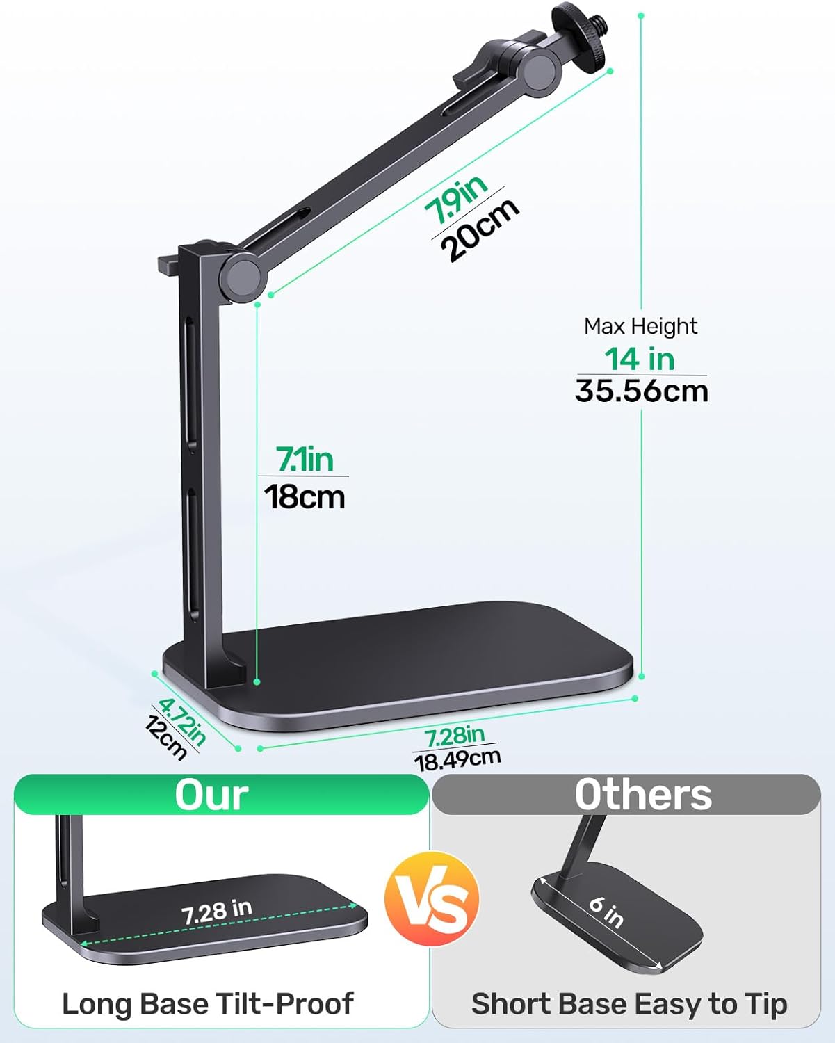 Heavy-Duty Desk Mic Stand, Max Load 2.68 lb Compatible with Rode Podmic, Blue Yeti, Shure and More Mics, Perfect for Small Space Home Office Streaming Setup, Black