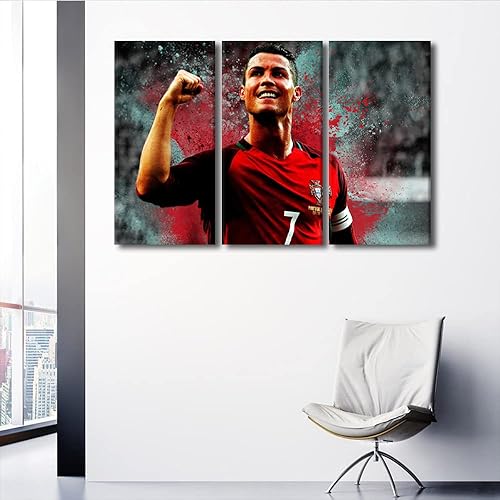 Miniatura 247 de TISHIRON 3 paneles CR7 Cristiano Ronaldo - Póster en lienzo para decoración de pared, pelota deportiva, casa moderna, para club, arena, sala