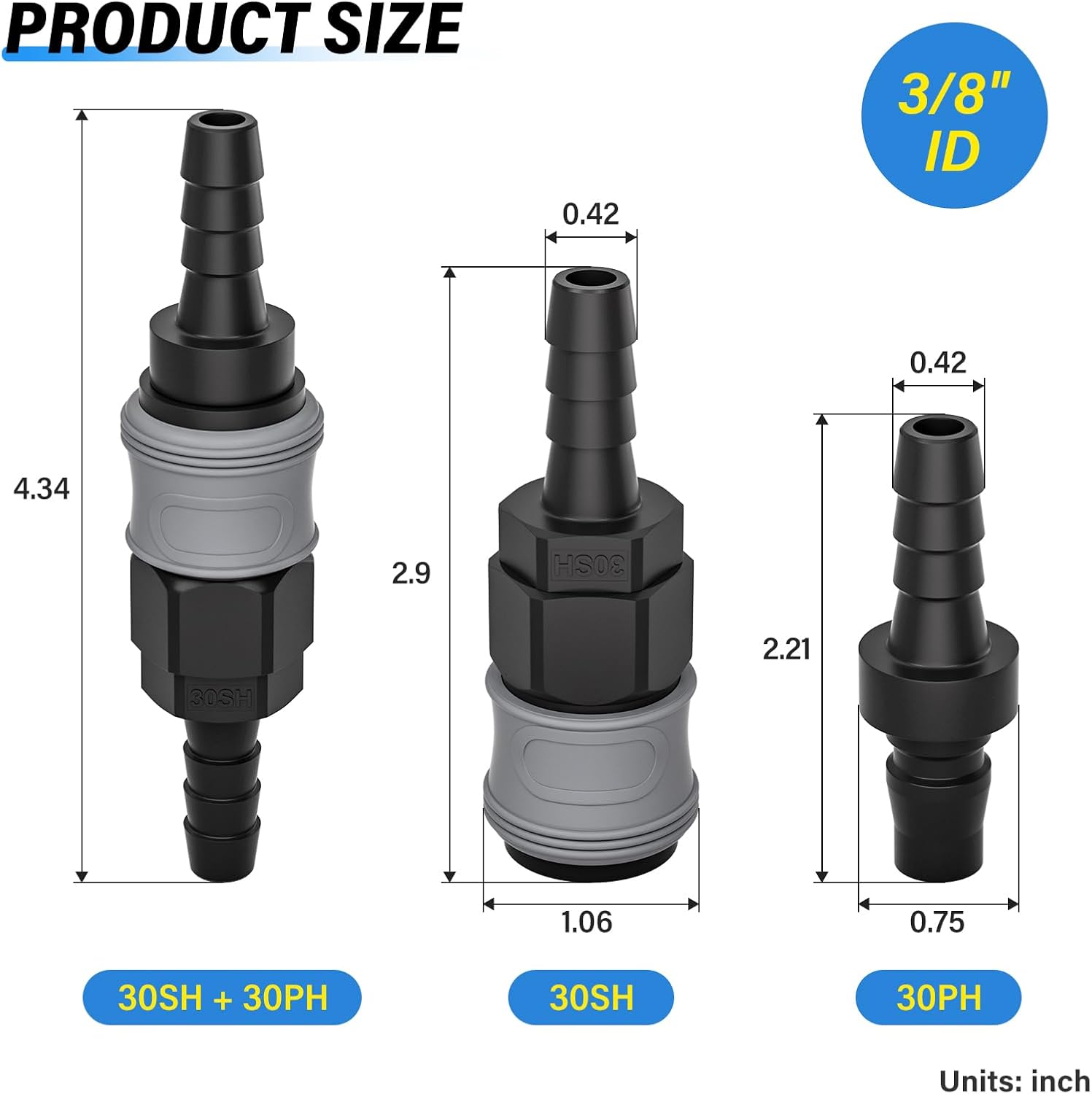 TAILONZ PNEUMATIC 3/8"ID C Type Quick Disconnect Set,Pneumatic Quick Connector，Quick Connect Coupler，Air Connector Pneumatic Fittings SH+PH30 (Pack of 2)