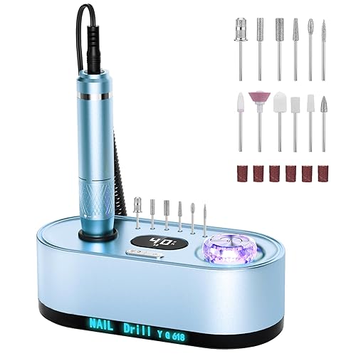 Miniatura 13 de Kit profesional de lima eléctrica para uñas de 40000 RPM, máquina taladradora con pantalla LCD, manicura, pedicura, pulido y lijadora de uñas de gel