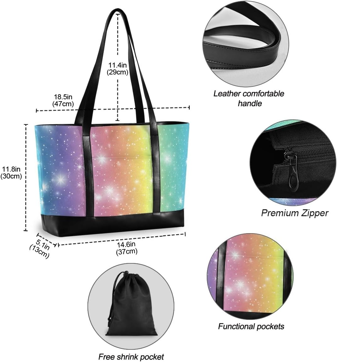 Geometric Striped Rainbow Laptop Tote Bag for Woman 15.6 inch Laptop Organizer Bag Teacher Work Purse