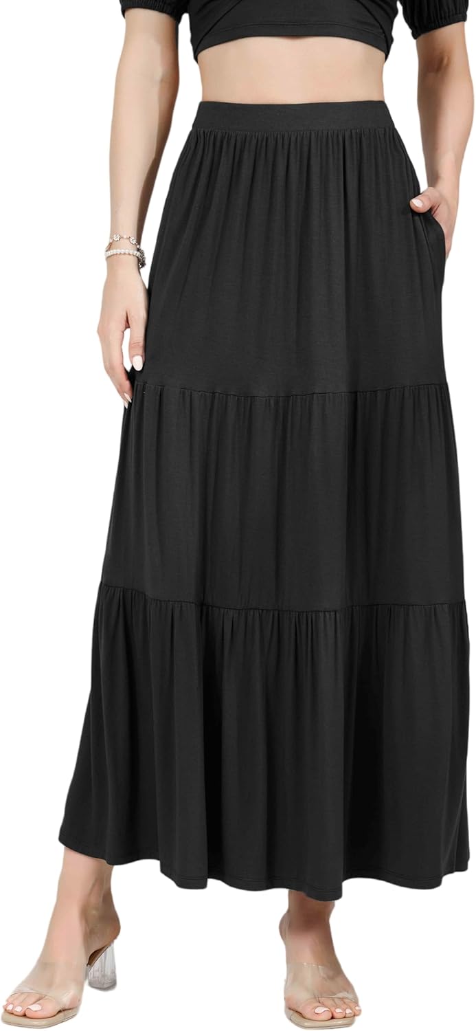 Elastic Waist Ankle Length Skirt Casual Long Skirt High Waisted Skirt Maxi Skirt Reg and Plus Size Skirt