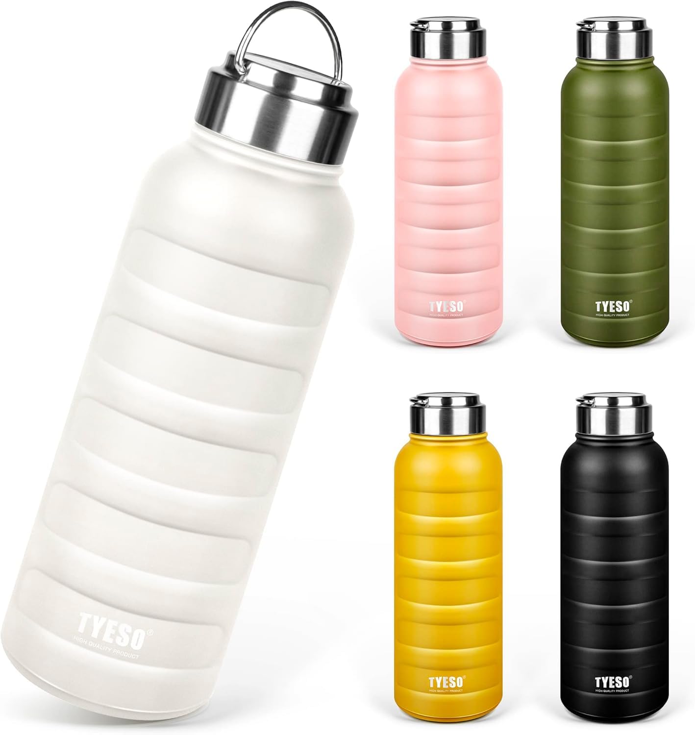 TYESO Water Bottle Mug Bottle Vacuum Insulated Sports Bottle Direct Drinking Stainless Steel Double Wall Wide Mouth with Handle Adults Children (White, 25 oz)