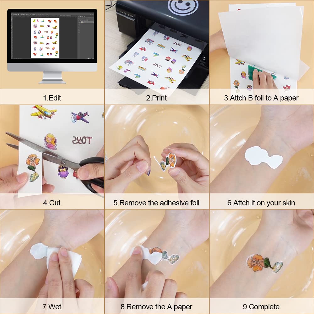 Stampcolour Printable Temporary Tattoo Paper for INKJET printer 8.5"X11 ...