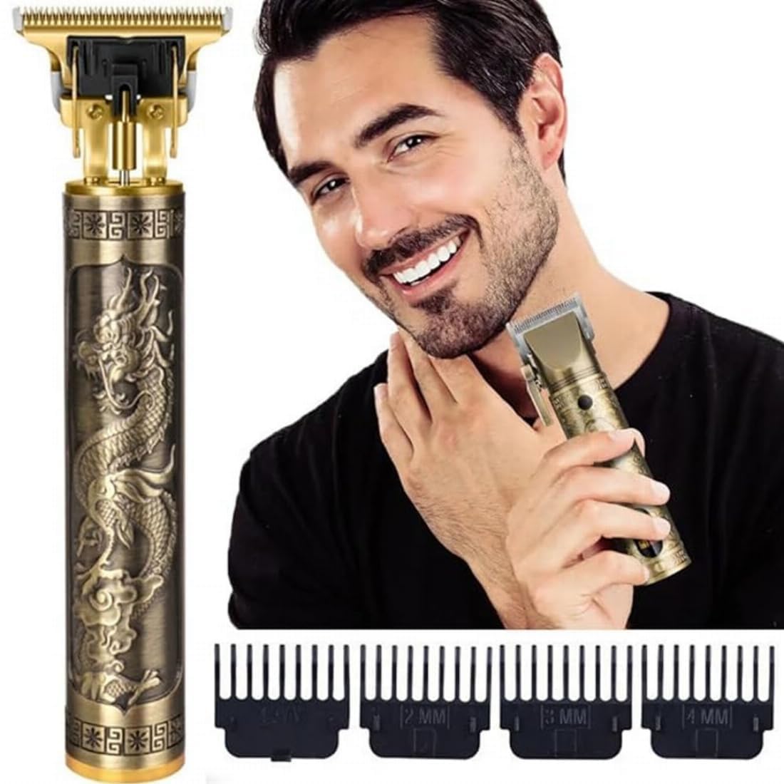 KP2® Trimmer for Men Cordless Buddha Style Hair Clipper Electric USB Rechargeable T-Blade Beard, Hairs, Moustache, Body Trimmers with 4 Guide Combs Men's Grooming Kit-image-23