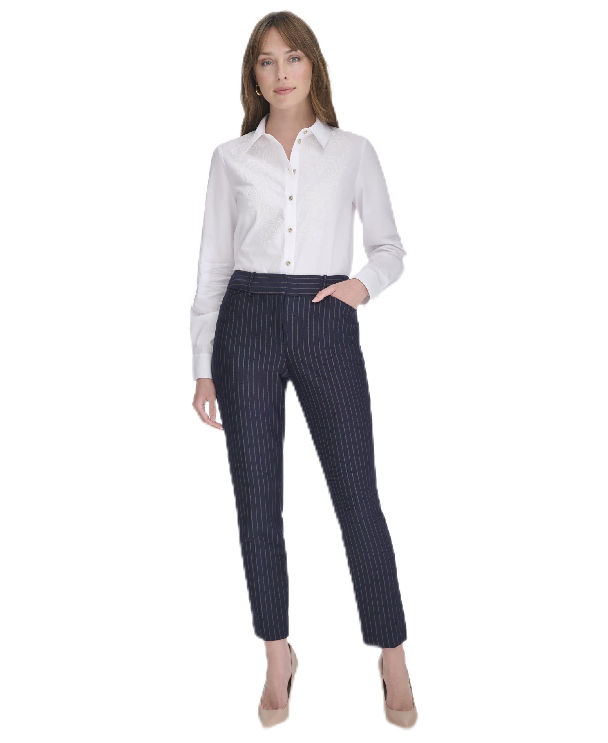

                                                    Tommy Hilfiger Womens Slim Fit Pinstripe Print Tro