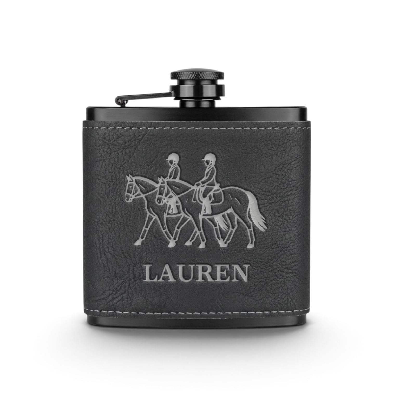 Personalised Horse Riding Hip Flask, Custom Leather Engraved Horse Gift's