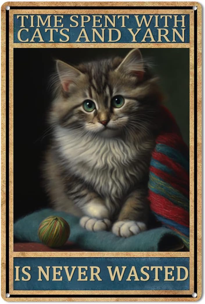 Pzecaru Cats and Yarn 5D Diamond Painting Kits for Adults & Beginner Full Drill Time Spent with Cats and Yarn is Never Wasted Diamond Art Paint with Round Diamonds DIY Home Wall Decor 20x20 Inch