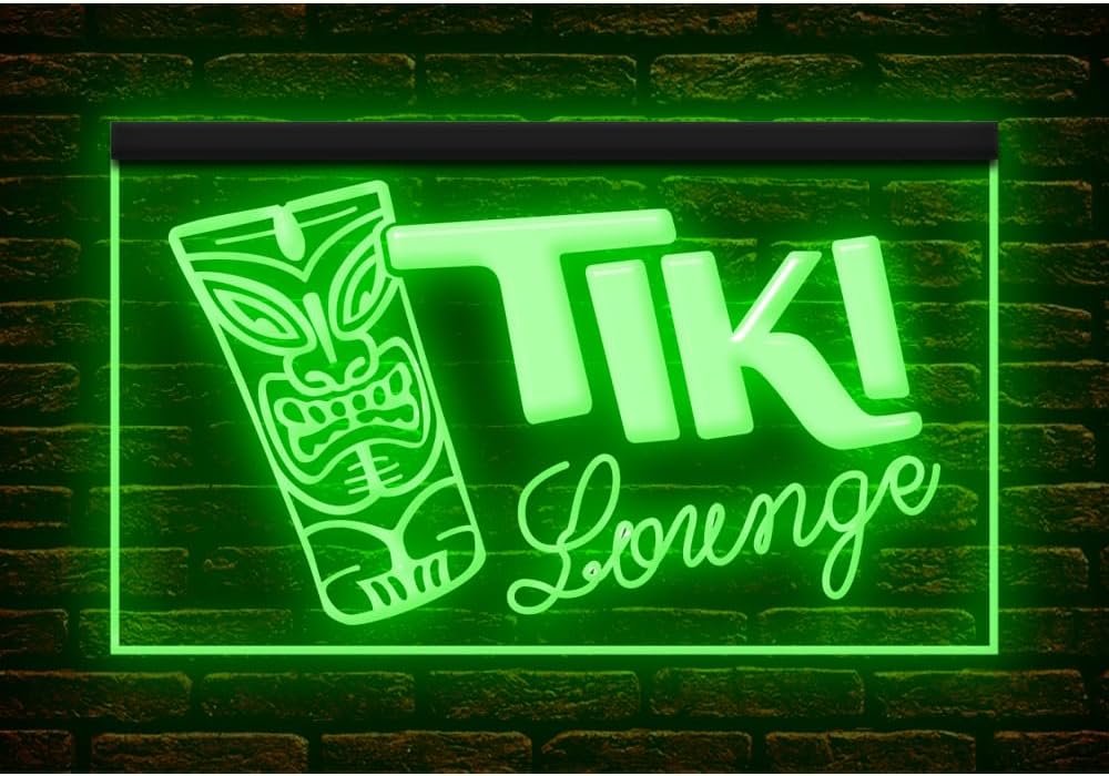 170079 Tiki Lounge Bar Cocktail Pub Shop Open Display LED Light Neon Sign (16" X 12", Purple)