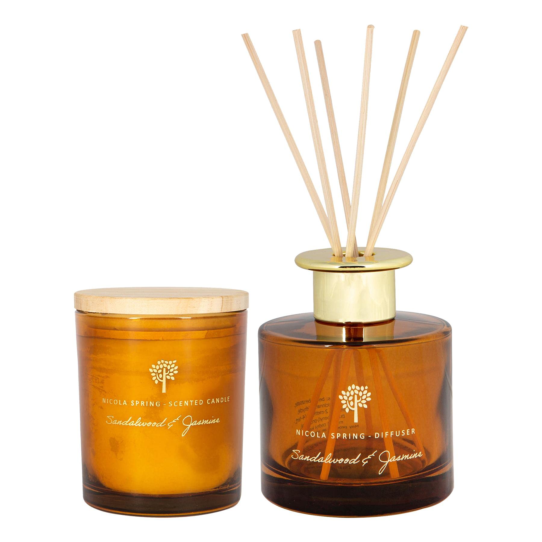 Nicola Spring Orange Sandalwood & Jasmine Scented Candle & Reed Diffuser Set - 130G Soy Wax Candle 21 Hour Burning Time Small Relaxing Fragrance Gift Set Aromatherapy 200Ml Fragrant Diffuser