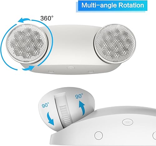 Miniatura 7 de Spectsun - Paquete de 6 luces de emergencia, luces de emergencia para negocios, luces de emergencia LED con batería de respaldo, 2 cabezales de ojo