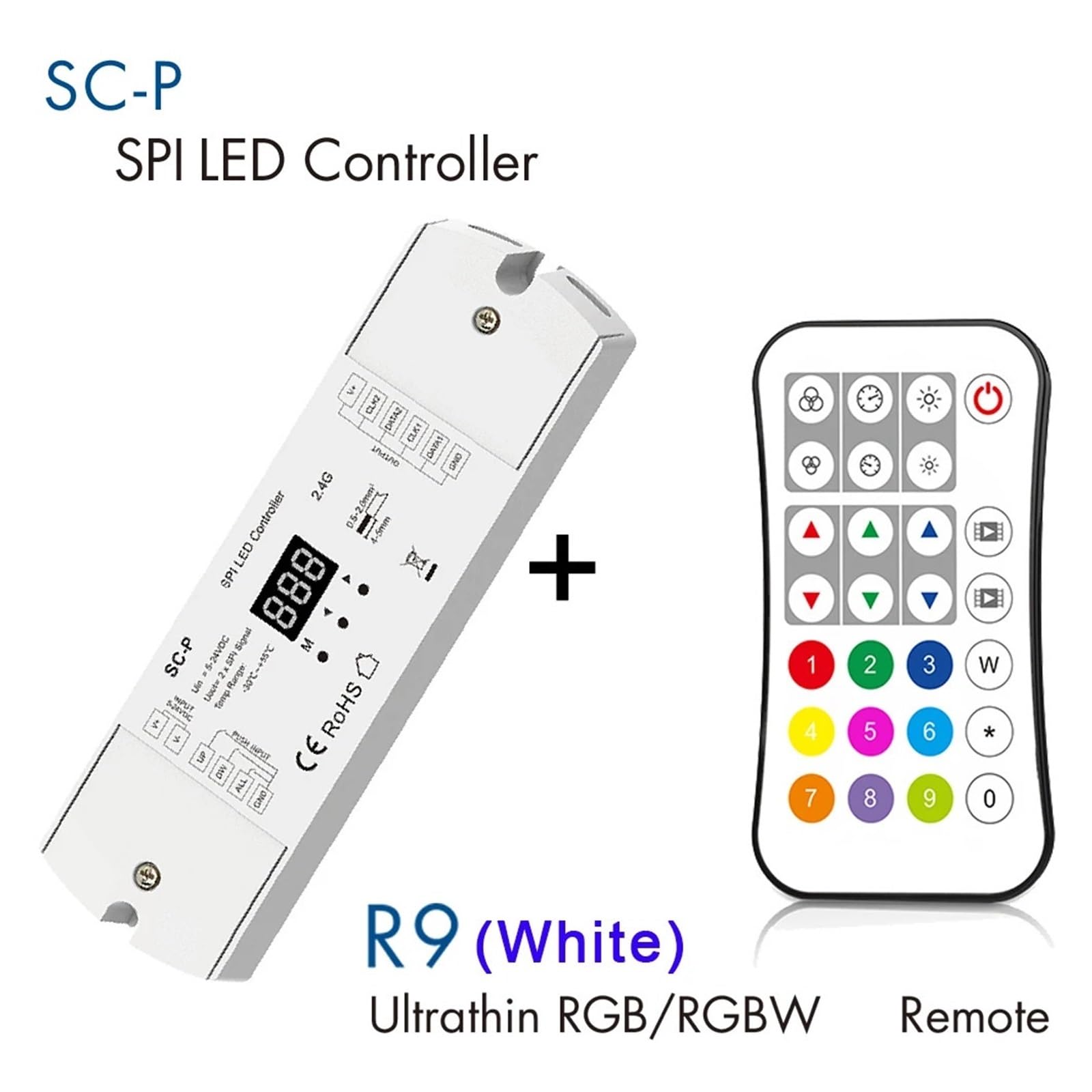 LED Dimmer Controller SC SC-L SC-P SPI LED Controller Digital Display 2.4G R9 Button Switch 3 Buttons for RGB/RGBW/White Light 5-24VDC(SC-P R9 White Set)