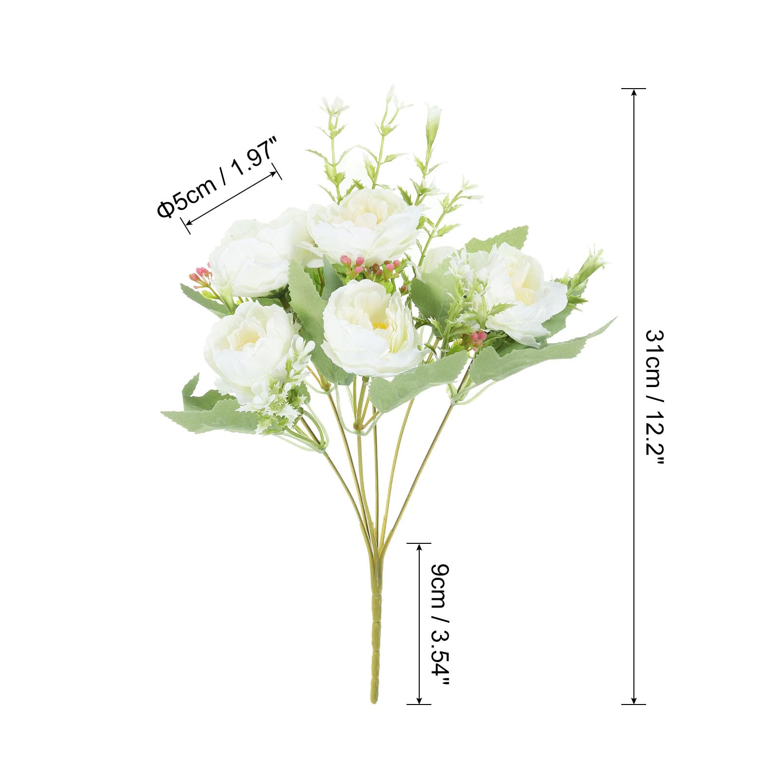 PATIKIL 6 Branch Artificial Silk Peony Hydrangea with Stem - Image 2