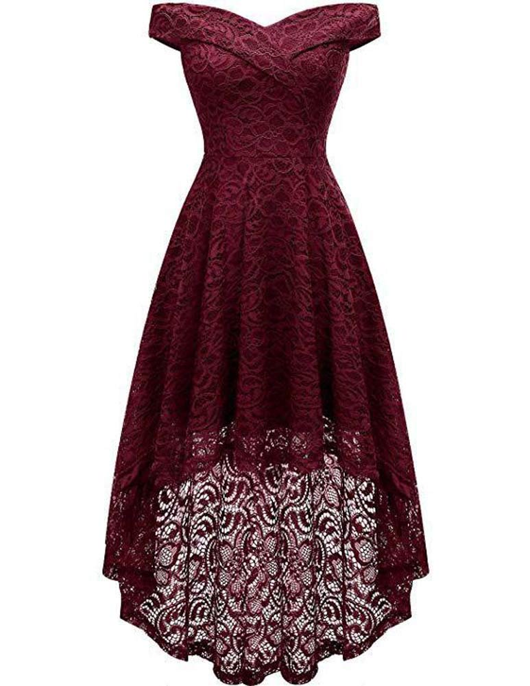 Elegant Women Vintage Sleeveless Floral Lace High Low Swing Dress Bridesmaid Cocktail Party Evening Dresses