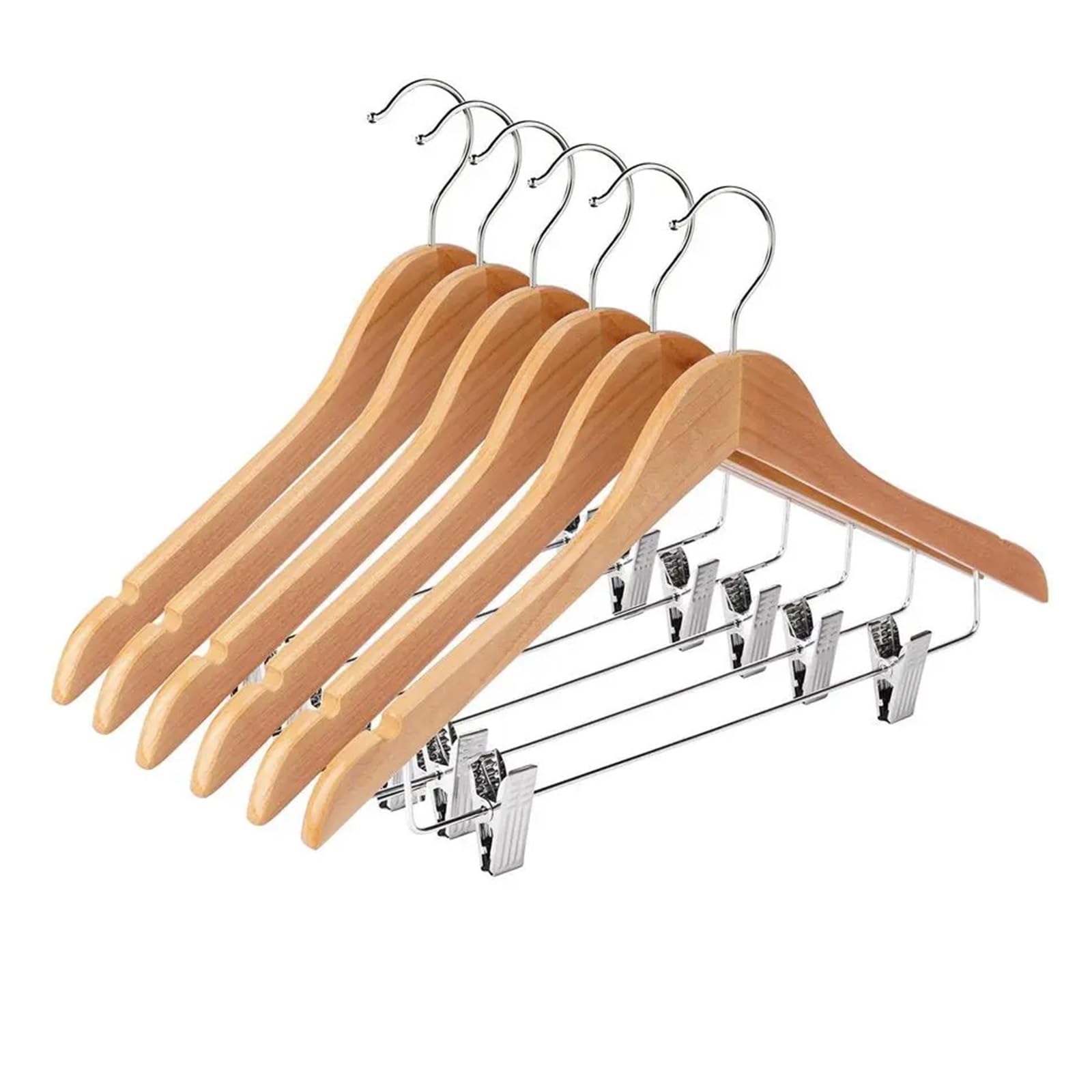 Wooden hangers Wooden Hangers with Adjustable Heavy Duty Clips 24 Pack Pants, Skirt, Jeans, Slacks, Shorts Natural for suit