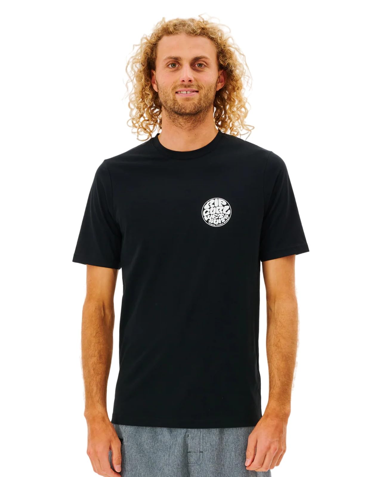 RIP CURL Mens Icons Of Surf Short Sleeve Rash Vest Top - Black - UV Sun Protection and SPF Properties