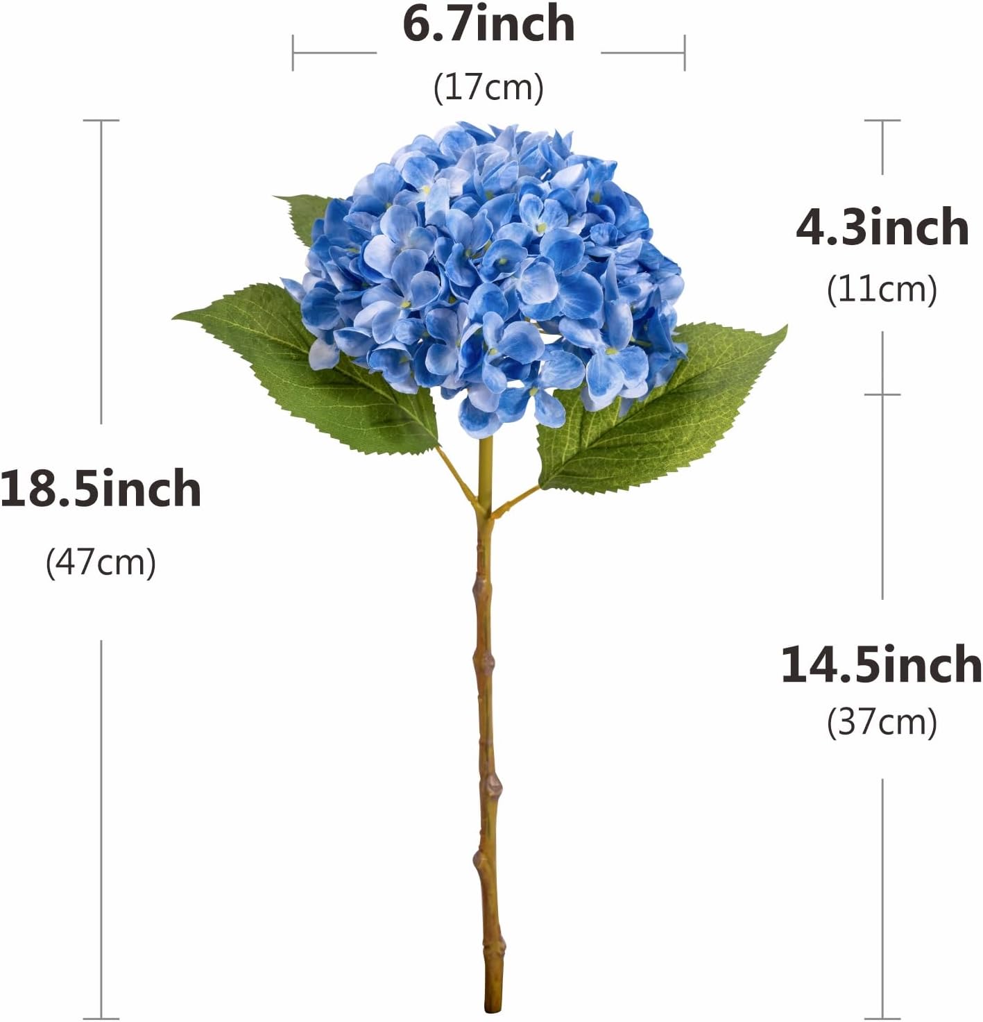 5 Pcs 18.5 inch Faux Silk Blue Hydrangea Artificial Flowers, Fake Flowers with Stems, for Wedding Bouquets Home Decor Table Centerpieces Outdoor Office Family Party Decoration - Image 2