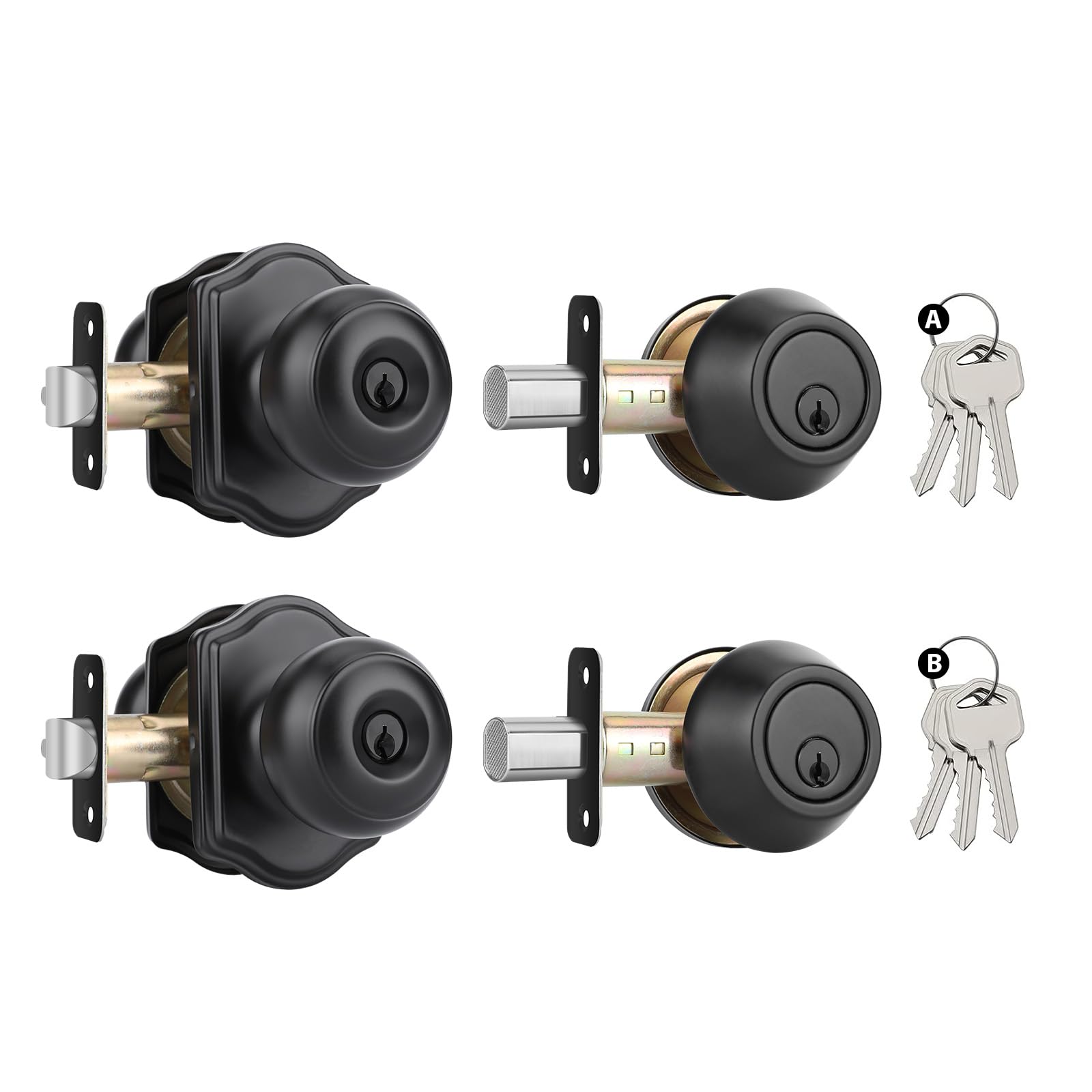 Photo 1 of **UNTESTED**
Goldenwarm Matte Black Exterior Door Knob and Single Cylinder Deadbolt, Keyed-Different Entry Locksets with Lock and Key 2 Pack Set