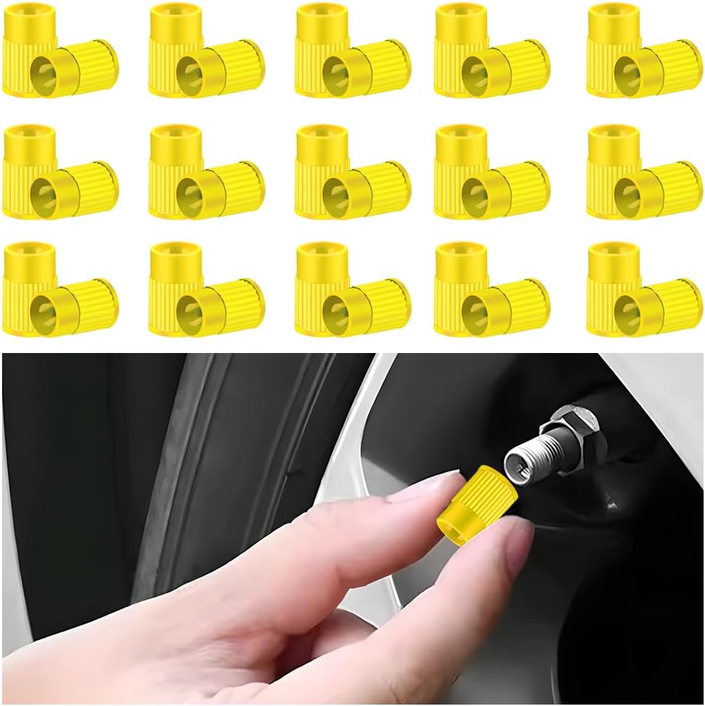 Car Tire Valve Stem Caps, 30PCS Plastic Leak Proof Corrosion Resistant Vehicle Tyre Valve Stem Cover, Dustproof Automotive Wheel Air Caps, Universal for SUVs Trucks Motorcycles (Yellow)