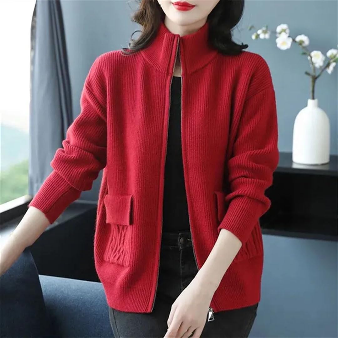 Alloaone Chaqueta De Punto para Mujer, Cárdigan con Cremallera, Suéter Informal con Cuello Levantado, Cárdigans De Punto