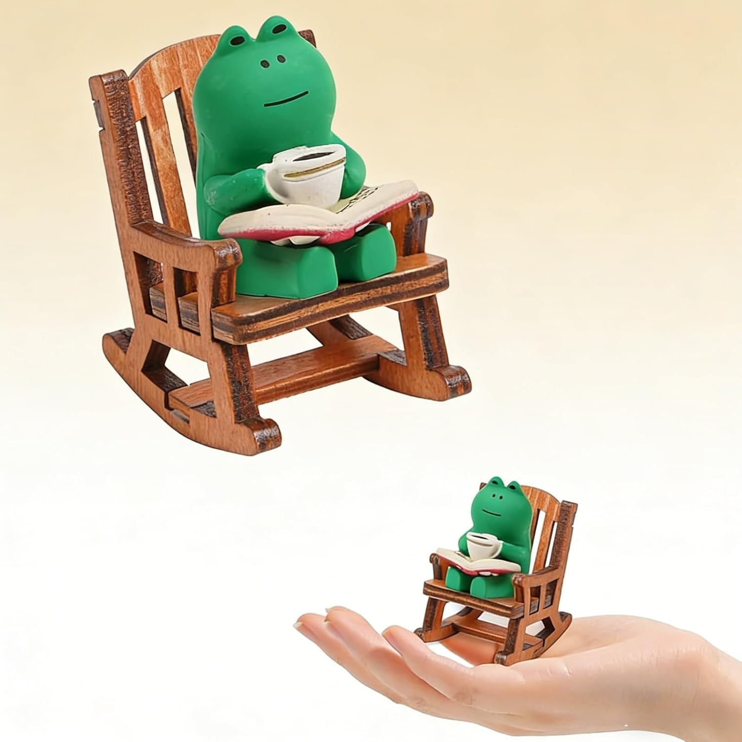 Miniature Frog Figurines - Funny Frog Sculpture for Shelf, Desk Decoration - Frog Desk Accessories - Perfect Cute Frog Gift for Frog Lovers（Rocking Chair）