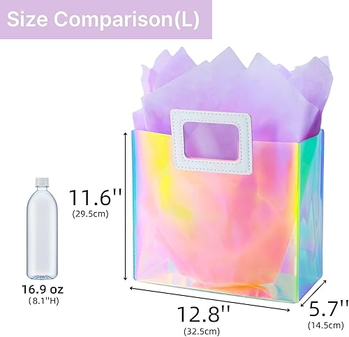 Miniatura 111 de Bolsa de regalo holográfica con papel de seda, reutilizable, bolsa de regalo de cumpleaños para mujeres y niñas, iridiscente, despedida de soltera