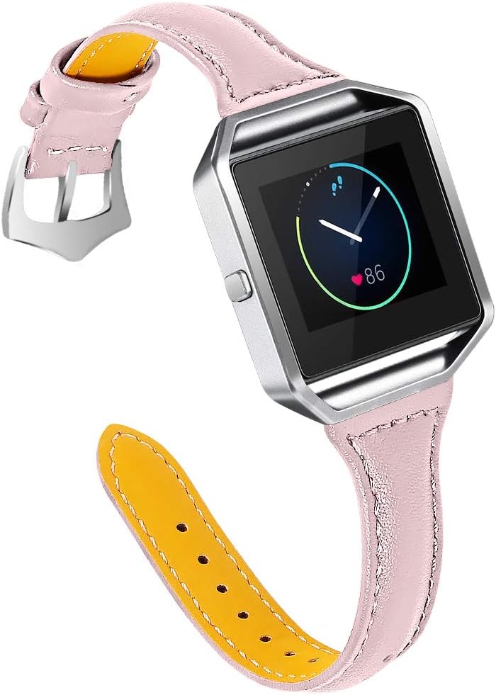 Replacemen t Band Compatible with Fitbit Blaze,Women Girl Leather Replacement Band with Metal Frame Slim Sport Wristband Adjustable 5.5-8.0 inch Compatible with Fitbit Blaze - Pink