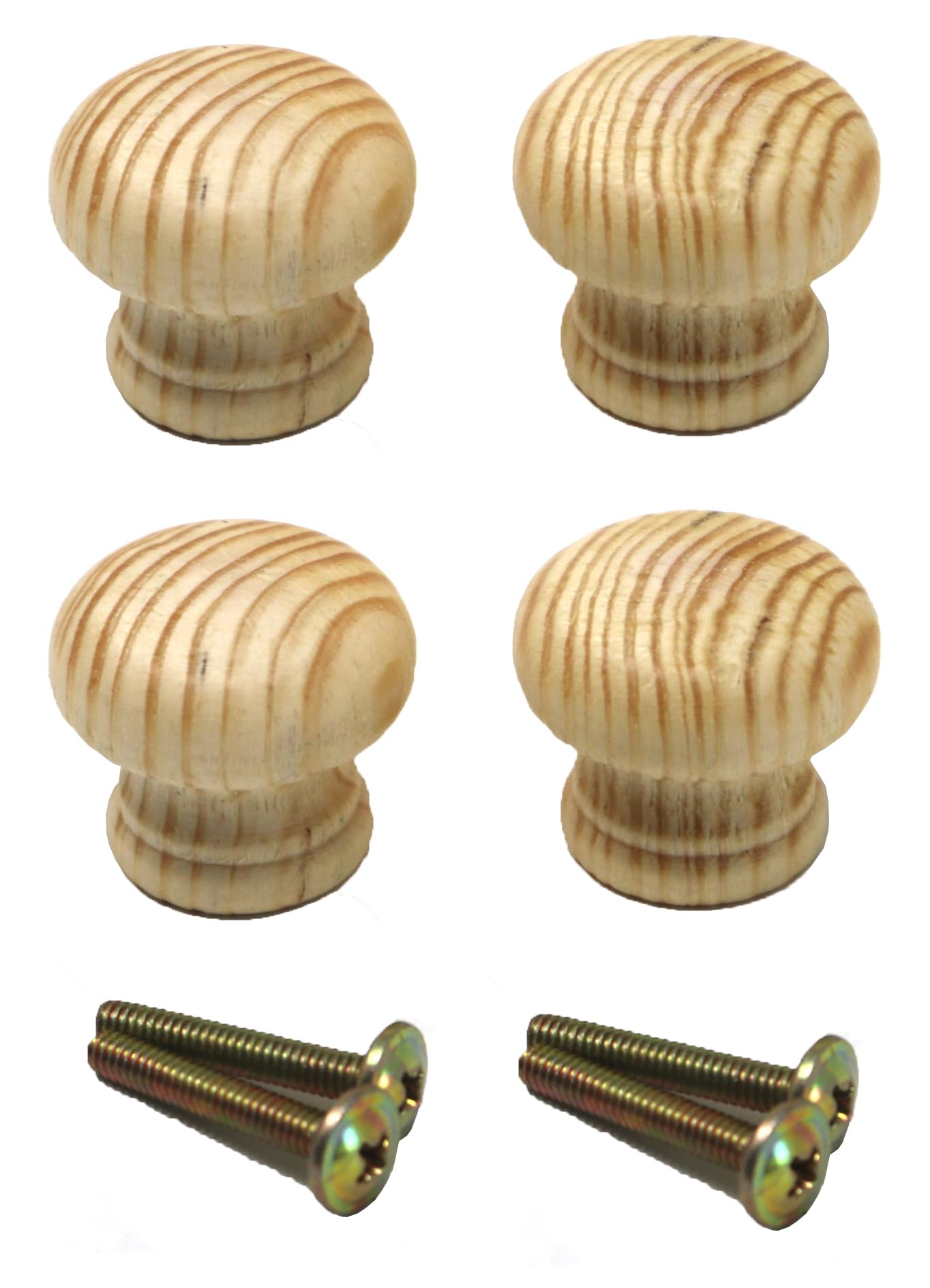 Fixte Natural Wood Cupboard Cabinet Door Knob Pine Wooden Unlacquered Handle 30Mm (1-1/4") (Pack Of 4)