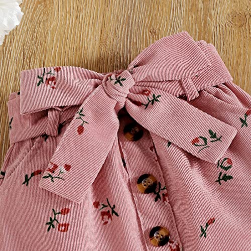 Toddler Infant Baby Girl Fashion Skirt Outfits Knitted T-Shirt Tops Button Mini Skirts Set 2Pcs Spring Summer Clothes (Floral+Pink, 12-18 Months) #TOP3