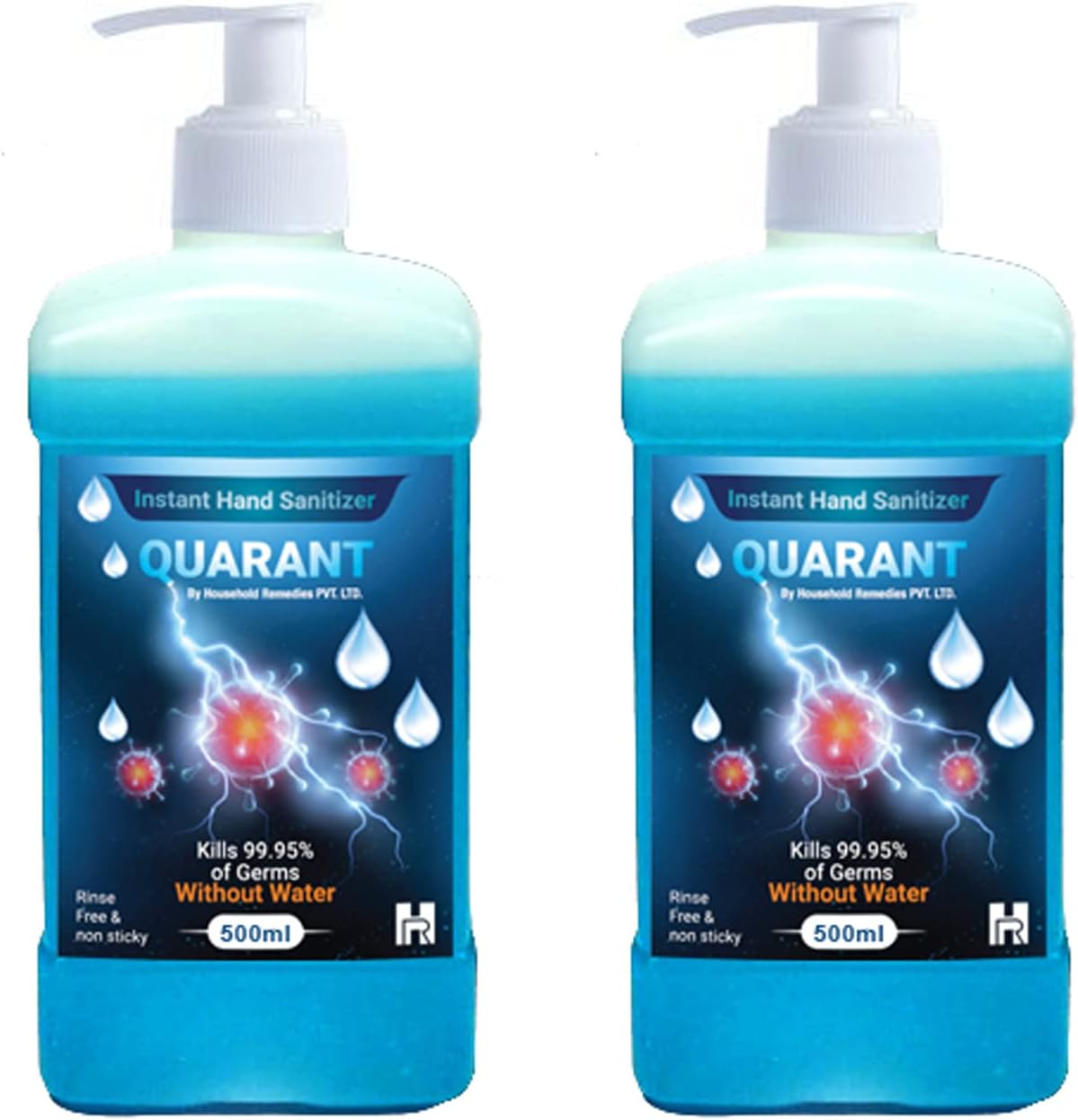 QUARANT 80% Alcohol Based Instant Hand Sanitizer Pump, Kills 99.9% Germs, WHO Recommended Formula & FDA Approved, 500 ML (Pack of 2 Bottles)