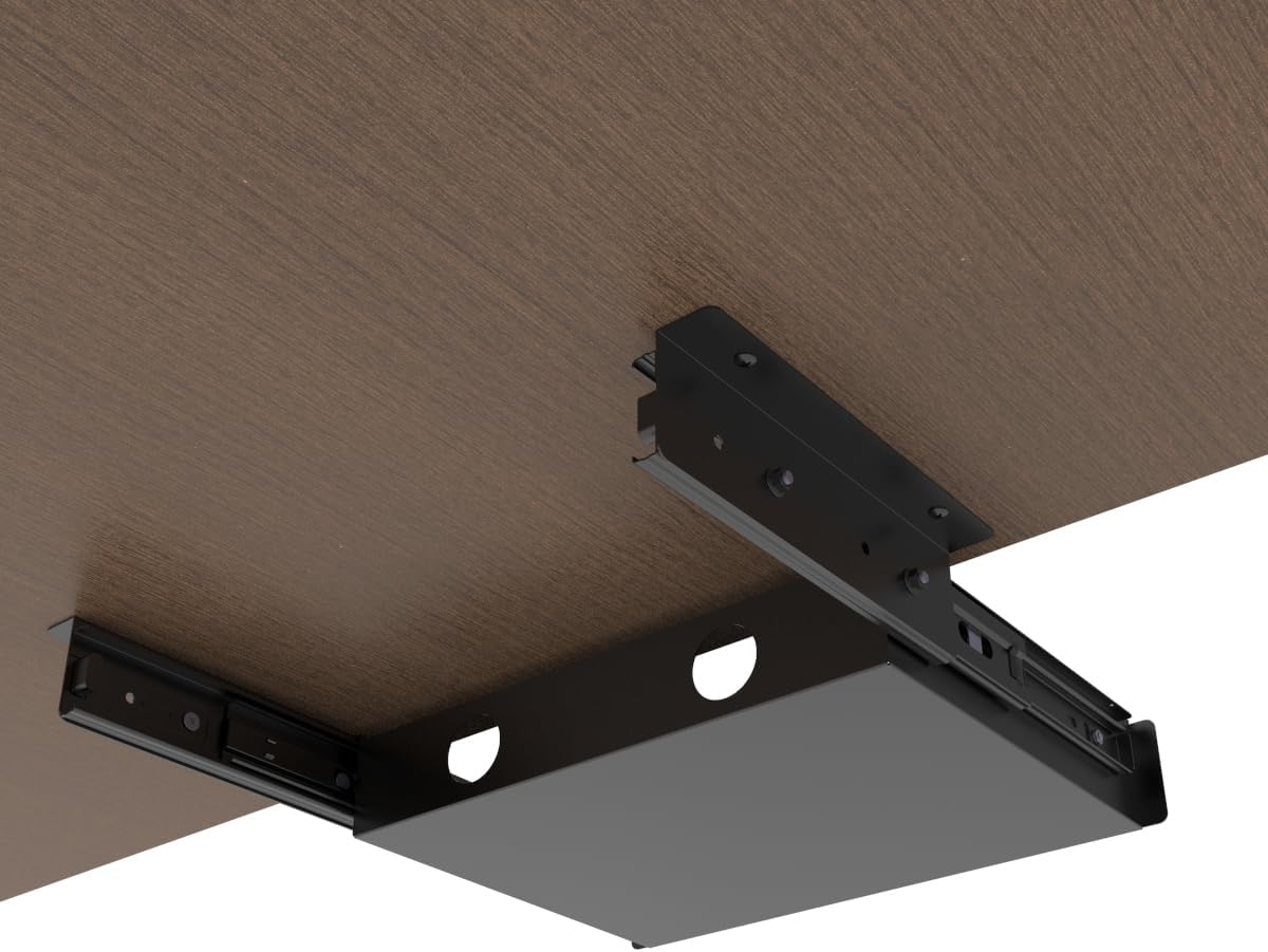 13 Inch Wide Under Desk Sliding Drawer- Pull Out Storage Organizer with Handle at office or home for Sit Standing Workstation, Black