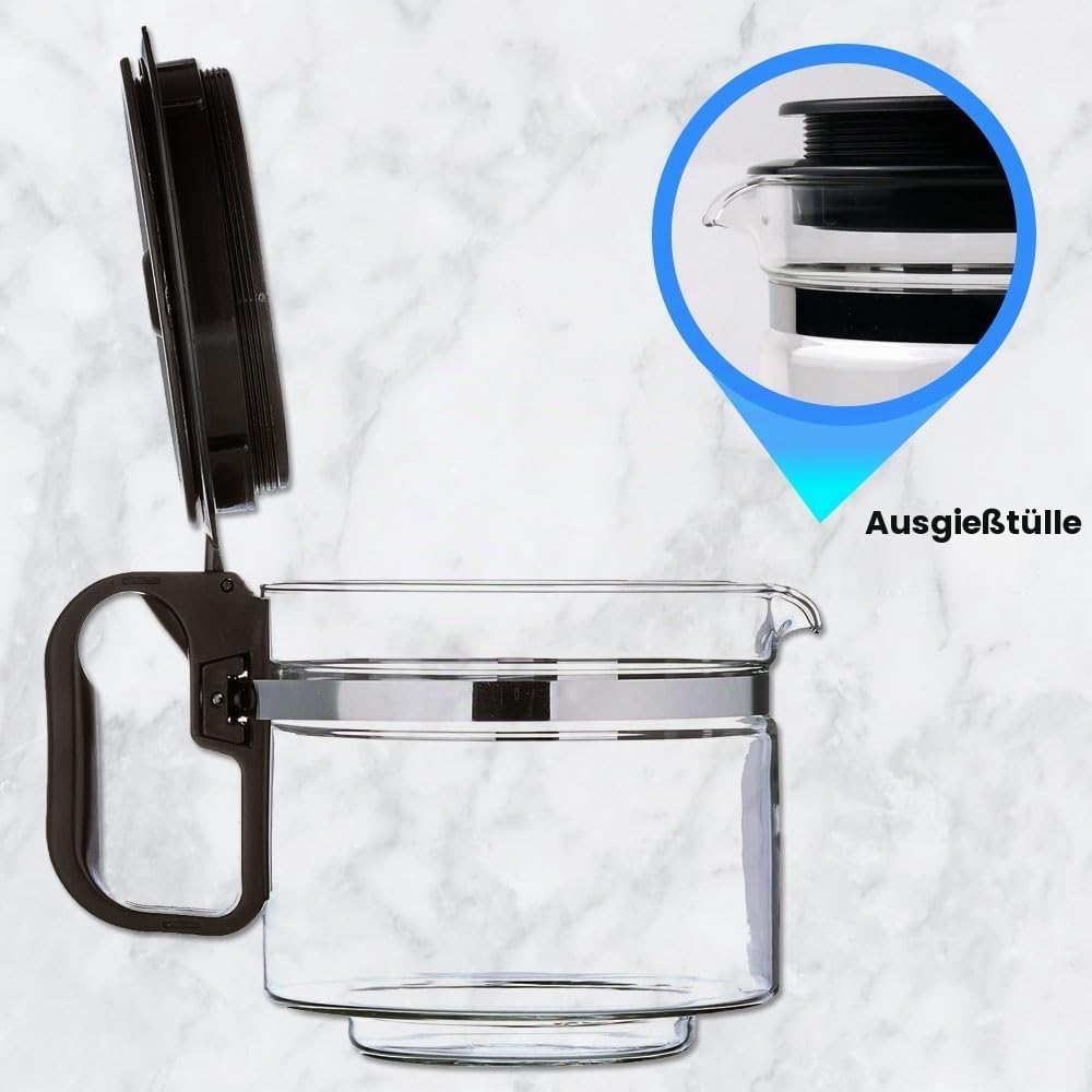 Anakel Home Universal-Kaffeekanne, je nach Maß, kompatibel mit amerikanischer oder elektrischer Tropfkaffeemaschine, Glas, auslaufsicherer Deckel, höhenverstellbar 10,5-13 cm